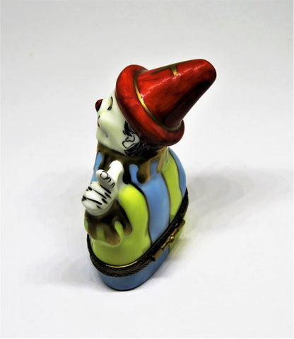LIMOGES FRANCE BOX ~ WHITE FACED HARLEQUIN CLOWN ~ JESTER ~ MIME ~ PEINT MAIN