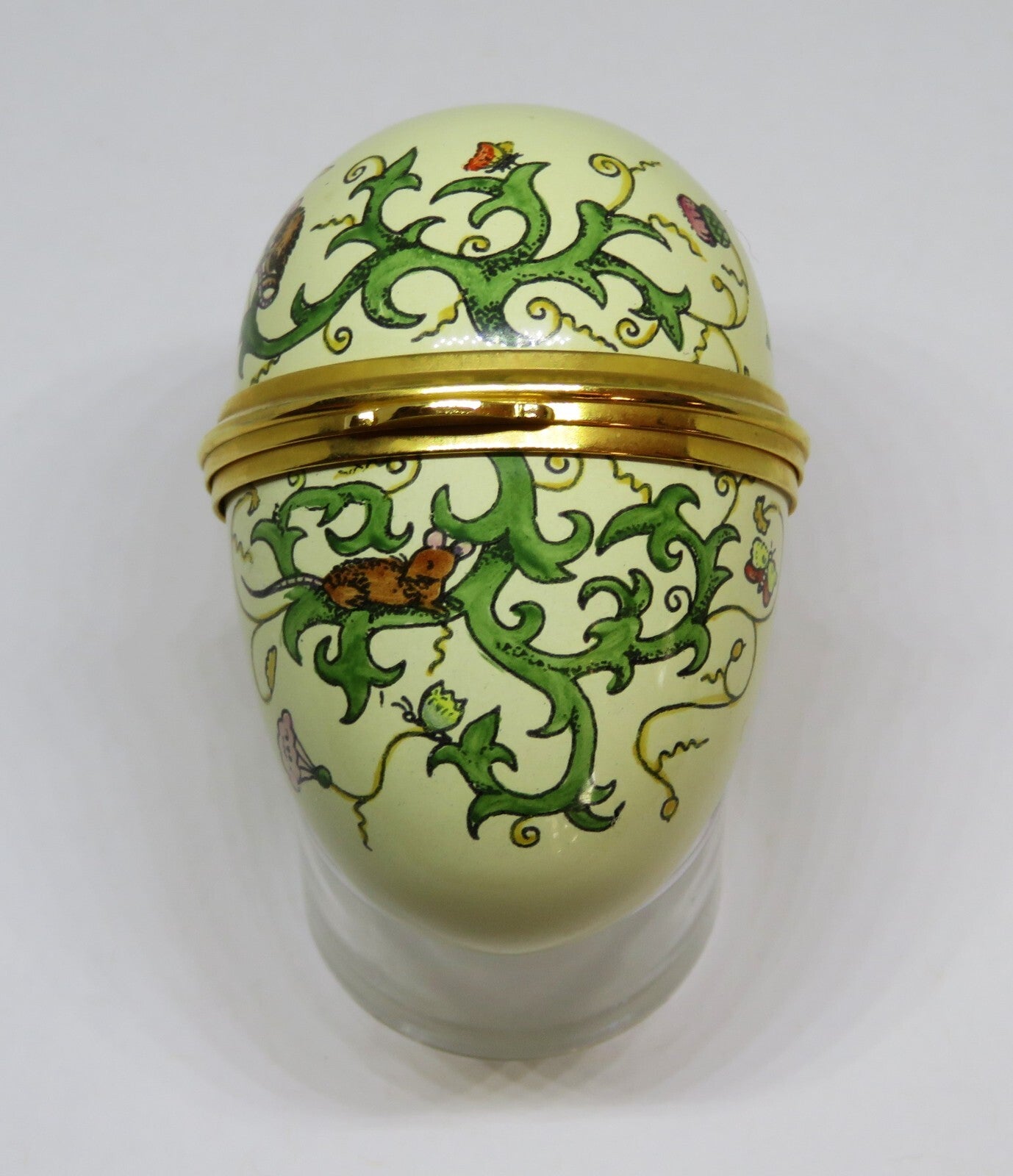 STAFFORDSHIRE ENGLISH ENAMEL BOX - VINTAGE EGG - MICE - BUTTERFLY - DRAGONFLY