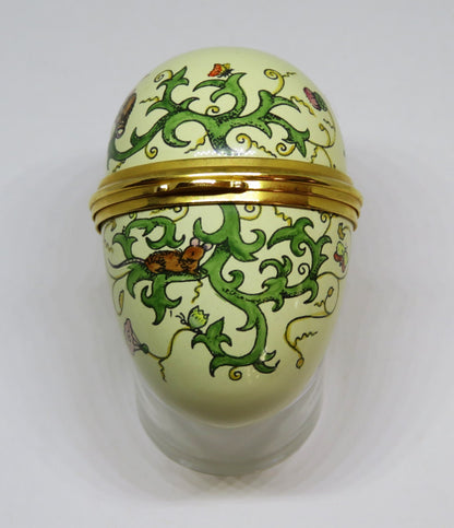 STAFFORDSHIRE ENGLISH ENAMEL BOX - VINTAGE EGG - MICE - BUTTERFLY - DRAGONFLY