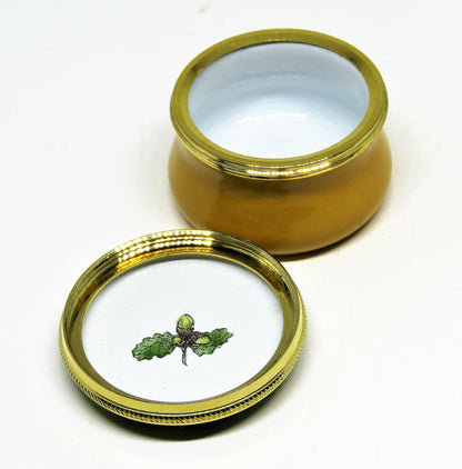 STAFFORDSHIRE ENAMELS BOX - PINK PIG WITH BLACK PATCHES - ACORNS & OAK LEAVES