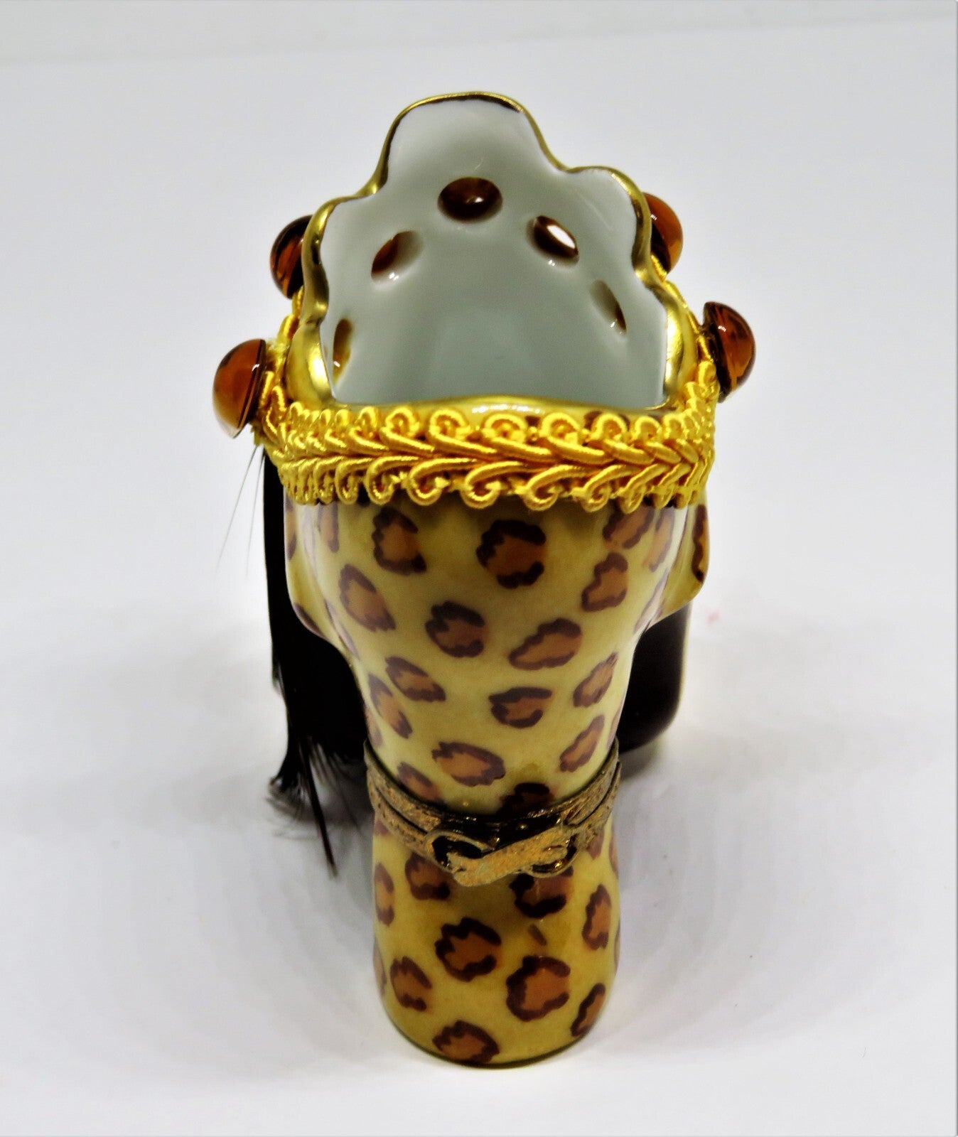 LIMOGES 2 BOX SET- EXOTIC LEOPARD PRINT HAT & SHOE - BRAID & FEATHERS & CRYSTALS