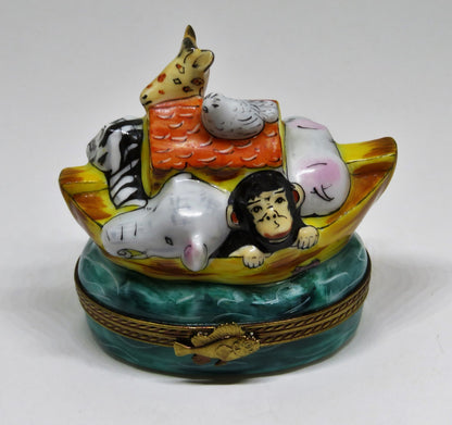 LIMOGES BOX - NOAH'S ARK & ANIMALS - CABIN & DOVE - ELEPHANT -MONKEY- GIRAFFE