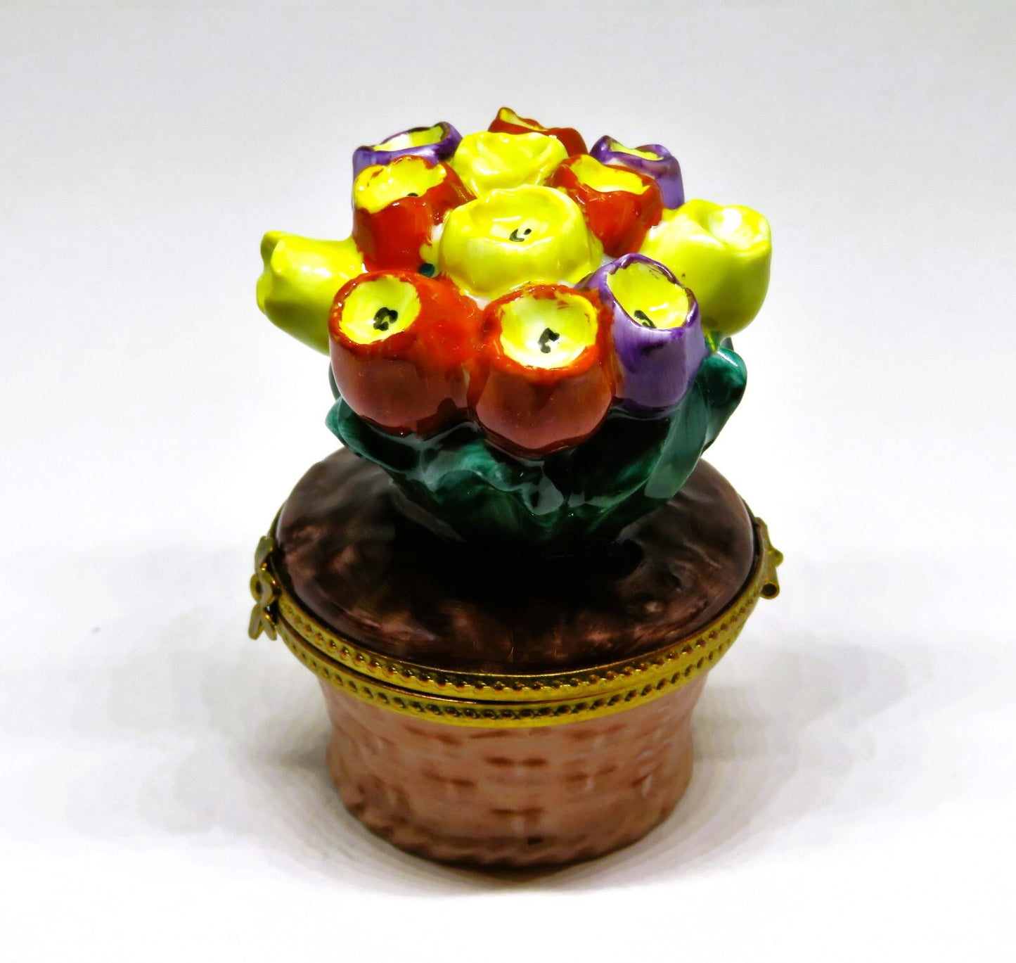 LIMOGES BOX ~ ROCHARD ~ VINTAGE BASKET OF TULIPS ~ FLOWERS ~ HAND PAINTED
