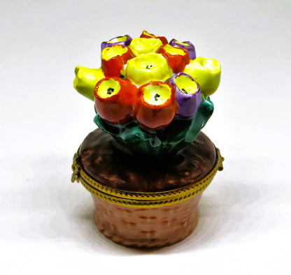 LIMOGES BOX ~ ROCHARD ~ VINTAGE BASKET OF TULIPS ~ FLOWERS ~ HAND PAINTED