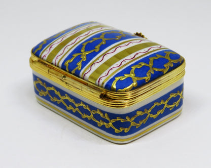 LIMOGES FRANCE BOX - LE TALLEC - BLUE & GOLD RECTANGLE - GRIGNAN BLEUE - 1948