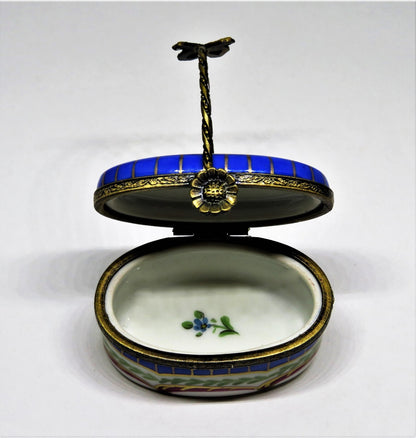 LIMOGES FRANCE BOX-  SEVRES STYLE FLORAL BASKET - FLOWERS - ROSES - FLOWER CLASP