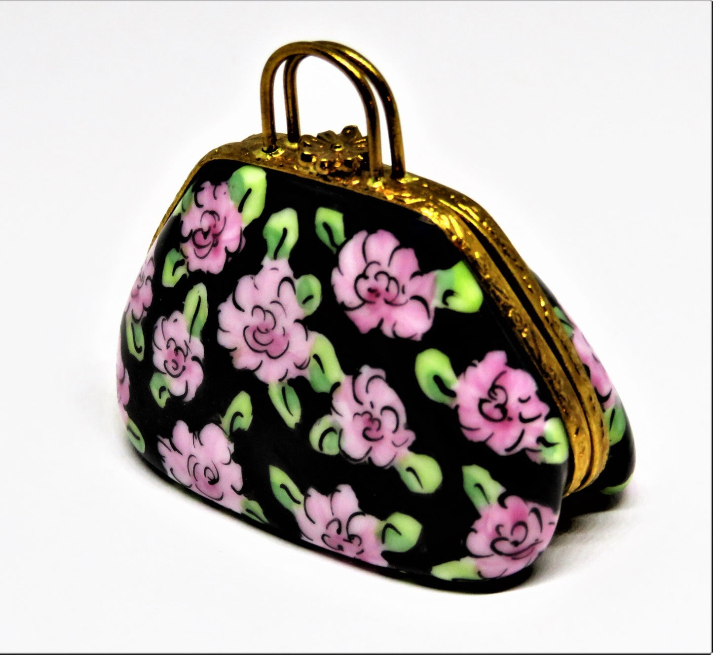LIMOGES FRANCE BOX -ARTORIA- MARY POPPINS FLOWERED CARPET BAG PURSE - LE -DISNEY