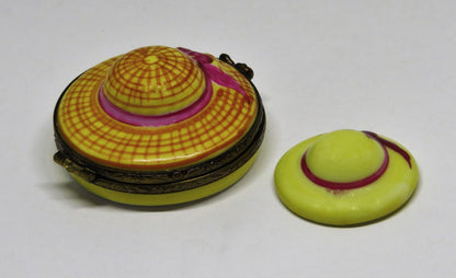 LIMOGES FRANCE BOX- 'STRAW' GARDENING HAT & REMOVABLE HAT INSIDE - SUMMER BONNET