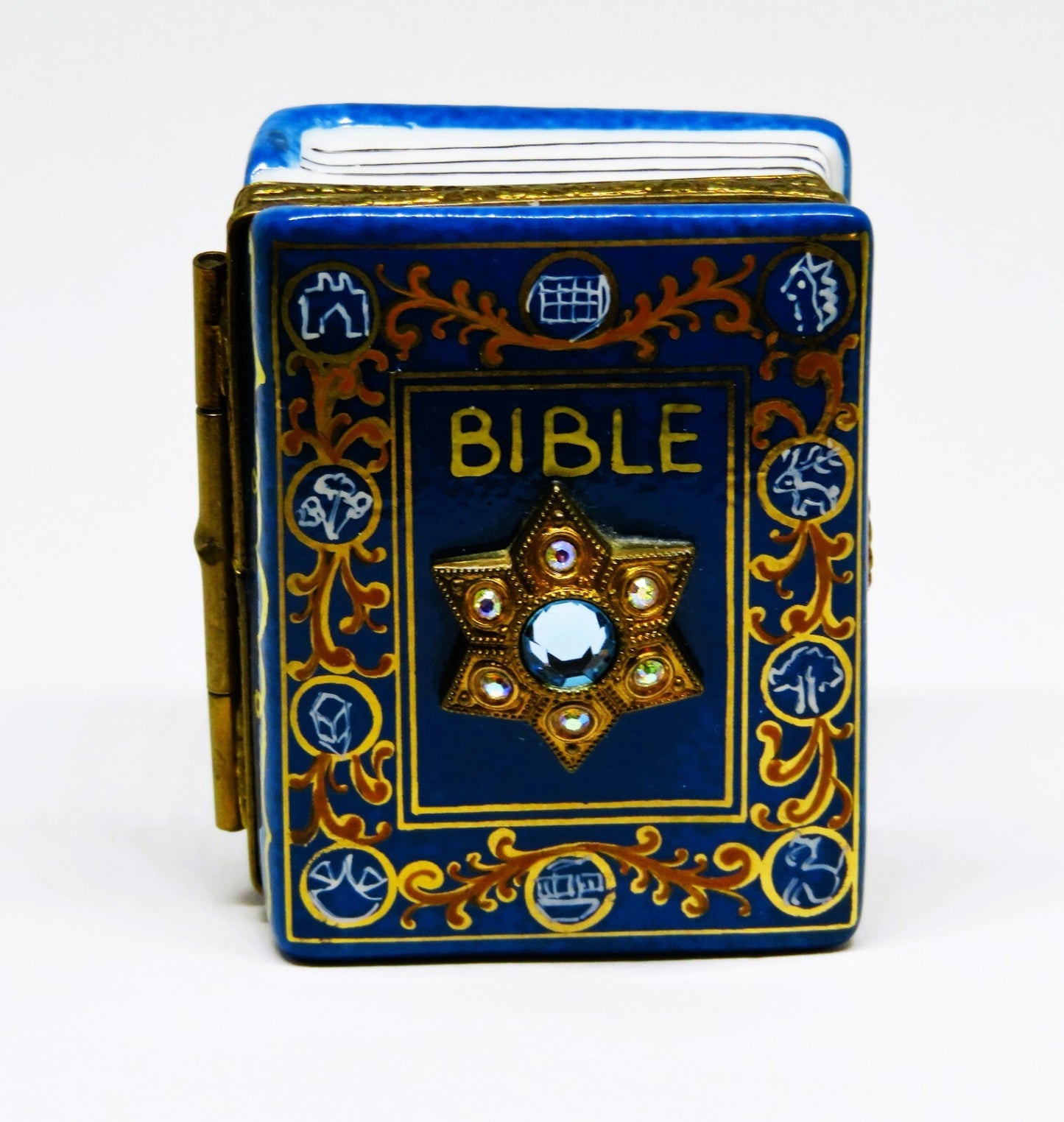 LIMOGES FRANCE BOX - LA VIE EN ROSE - HEBREW BIBLE - HANUKKAH DREIDEL - JUDAICA