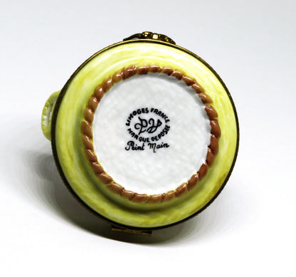 LIMOGES FRANCE BOX - PARRY-VIEILLE - DOMED GLASS CHEESE TRAY - MOUSE CLASP - COW