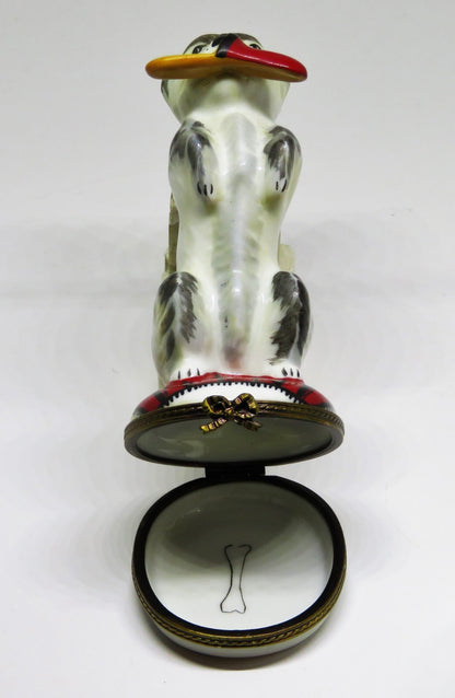 LIMOGES FRANCE BOX ~ CHAMART ~ CUTE SHAGGY PUPPY & SLIPPER ~ DOG ~ PEINT MAIN