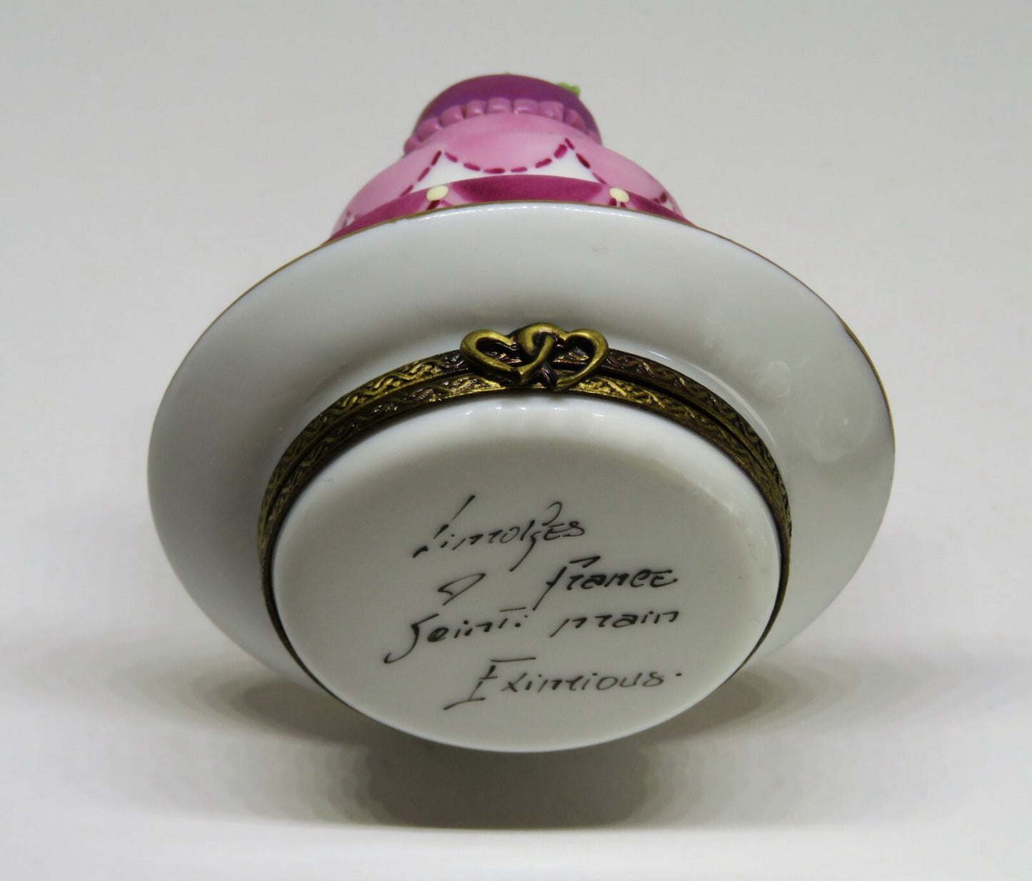 LIMOGES BOX ~ WEDDING CAKE ON A GOLD PLATE ~ROSE FLOWER & GOLD RINGS~ PEINT MAIN