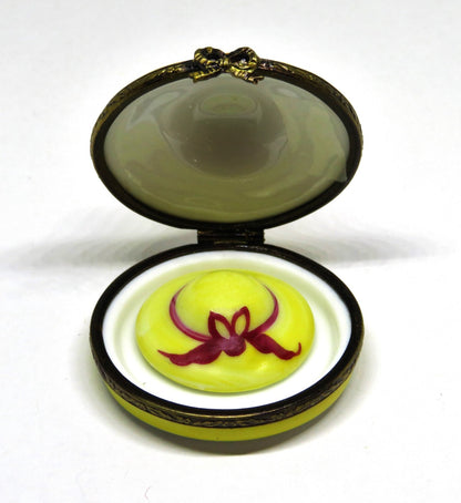 LIMOGES FRANCE BOX- 'STRAW' GARDENING HAT & REMOVABLE HAT INSIDE - SUMMER BONNET