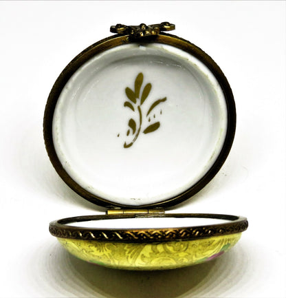 LIMOGES FRANCE BOX - VINTAGE GOLD INCRUSTATION COMPACT - FLOWERS - PINK ROSES