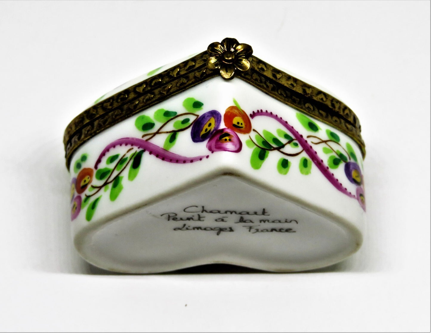 LIMOGES FRANCE BOX - CHAMART - FLORAL HEART - FLOWERS & RIBBONS - NEIMAN MARCUS