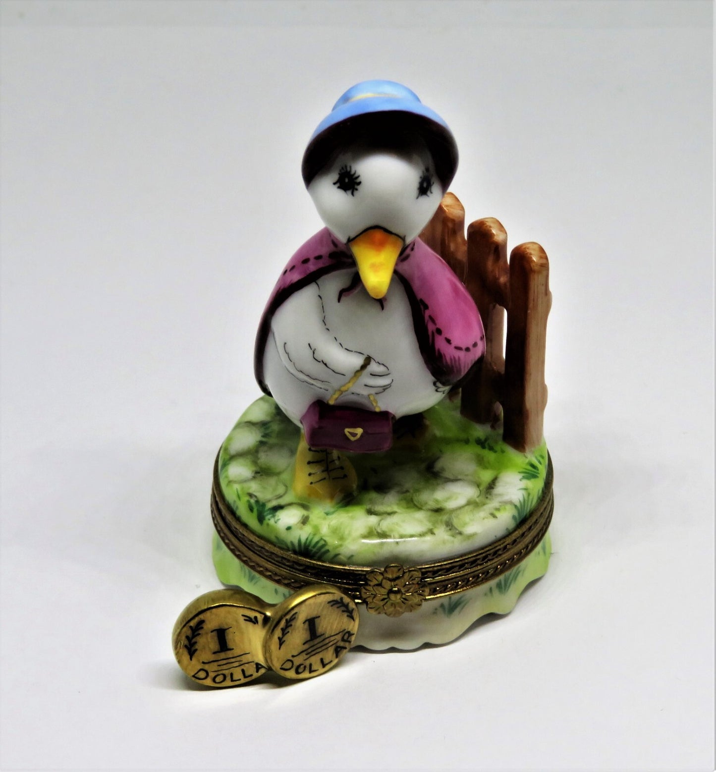 LIMOGES FRANCE BOX -PARRY-VIEILLE- JEMIMA PUDDLEDUCK & 3D FENCE - BEATRIX POTTER