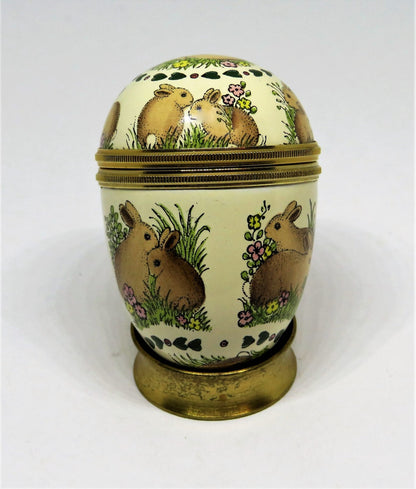 HALCYON DAYS ENAMEL BOX - VINTAGE EASTER BUNNY EGG & STAND - RABBITS & FLOWERS
