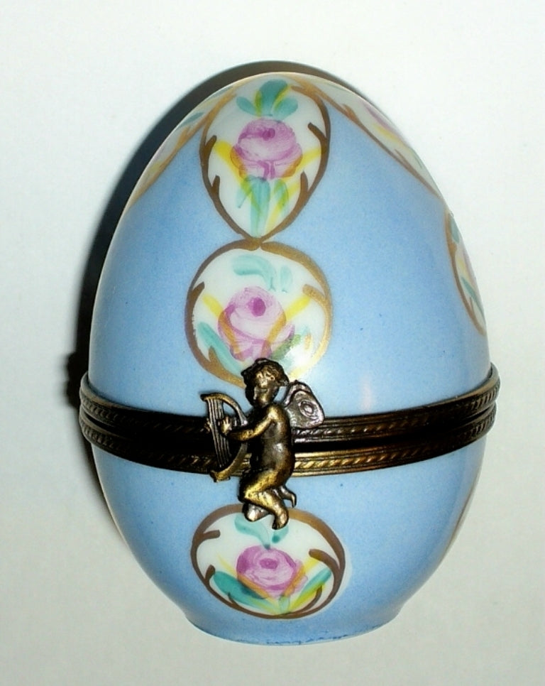 LIMOGES BOX - FLORAL EASTER EGG & PERFUME BOTTLE & ATOMIZER - ROSES