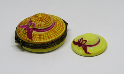 LIMOGES FRANCE BOX- 'STRAW' GARDENING HAT & REMOVABLE HAT INSIDE - SUMMER BONNET