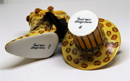 LIMOGES 2 BOX SET- EXOTIC LEOPARD PRINT HAT & SHOE - BRAID & FEATHERS & CRYSTALS