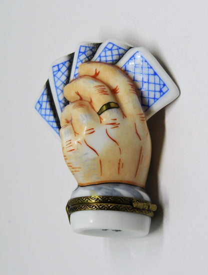 LIMOGES FRANCE BOX - ROCHARD  - SLEIGHT OF HAND - MALE HAND AND PLAYING CARDS
