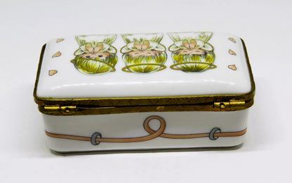 LIMOGES FRANCE BOX ~ ROCHARD ~ 3 LITTLE ANGELS ~ PINK HEARTS ~ "GOD BLESS YOU!"