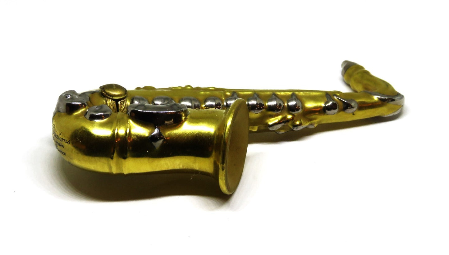 LIMOGES FRANCE BOX ~ ELDA ~ GOLD JAZZ SAXOPHONE ~MUSICAL INSTRUMENT~ LE 15/500