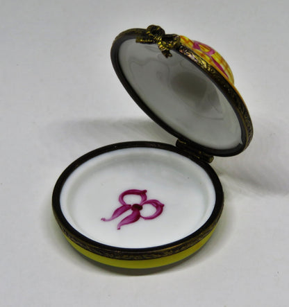 LIMOGES FRANCE BOX- 'STRAW' GARDENING HAT & REMOVABLE HAT INSIDE - SUMMER BONNET