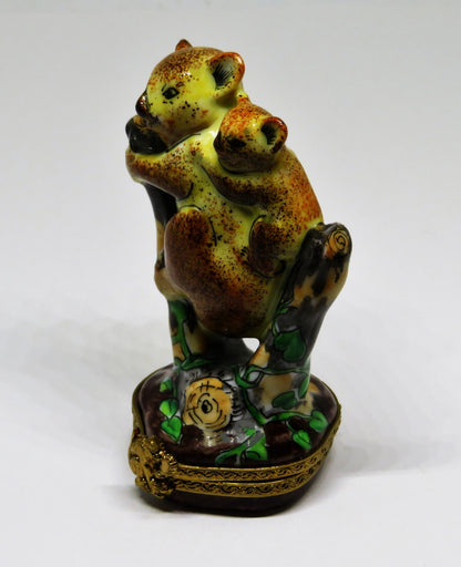 LIMOGES FRANCE BOX- RMC - MOTHER KOALA & BABY ON TREE STUMPS - EUCALYPTUS LEAVES