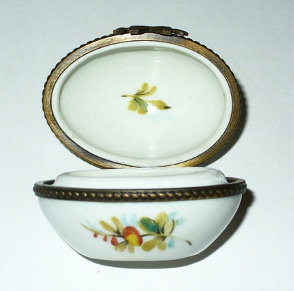 LIMOGES BOX - VINTAGE EASTER EGG & RURAL LANDSCAPE SCENE -SILO & STREAM- FLOWERS