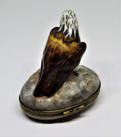LIMOGES FRANCE BOX - PARRY-VIEILLE - AMERICAN BALD EAGLE - BIRDS - NEST INSIDE