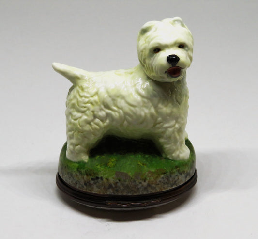 HALCYON DAYS ENGLISH ENAMEL BOX - WEST HIGHLAND TERRIER BONBONNIERE -DOG- PUPPY
