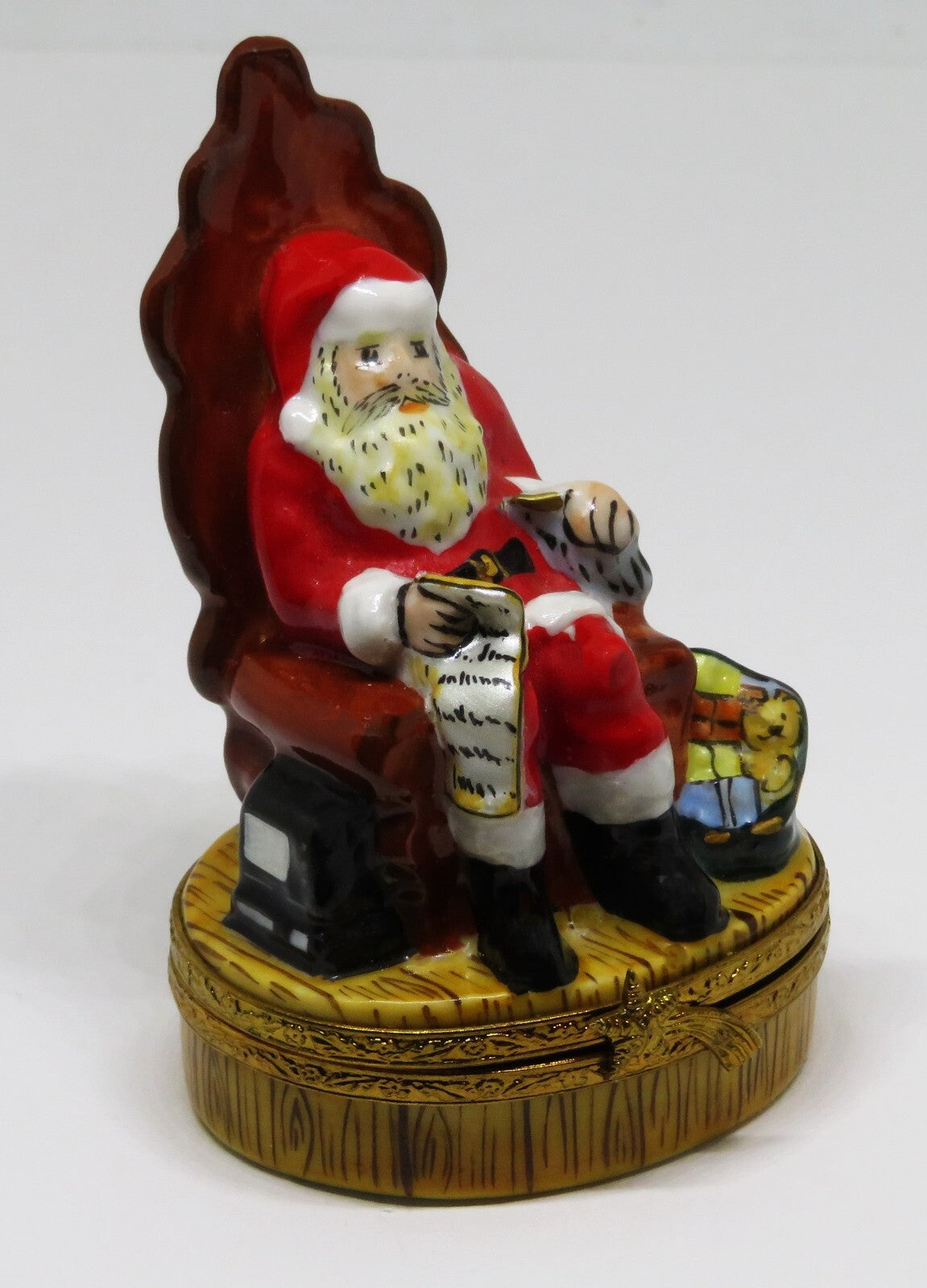 LIMOGES FRANCE BOX - SANTA CLAUS IN A CHAIR - NAUGHTY/NICE LIST - CHRISTMAS