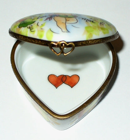 LIMOGES BOX - CUPID HEART - FLOWERS & GRAPES - "YOU & ME" - LOVE - ANNIVERSARY