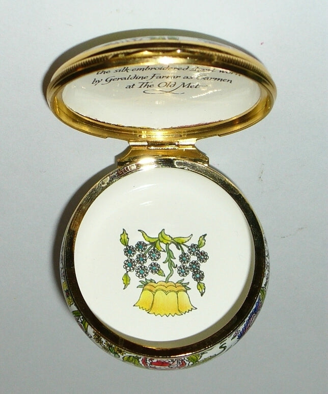 HALCYON DAYS ENGLISH ENAMEL BOX -FLOWERS- METROPOLITAN OPERA CENTENNIAL - CARMEN
