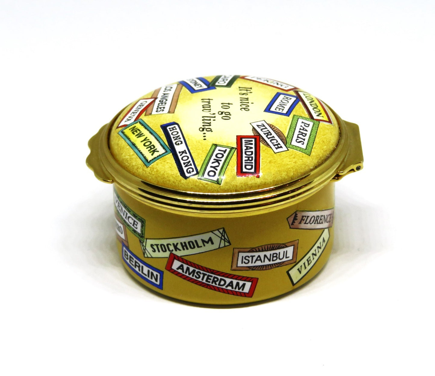 HALCYON DAYS ENAMEL BOX - "NICE TO GO TRAV'LING" - SINATRA SONG - WORLD CITIES