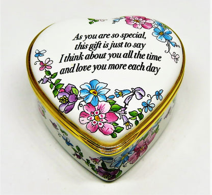 HALCYON DAYS ENAMEL BOX - HEART & FLOWERS -"YOU ARE SO SPECIAL"- ANNIVERSARY