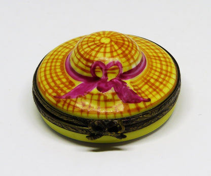 LIMOGES FRANCE BOX- 'STRAW' GARDENING HAT & REMOVABLE HAT INSIDE - SUMMER BONNET