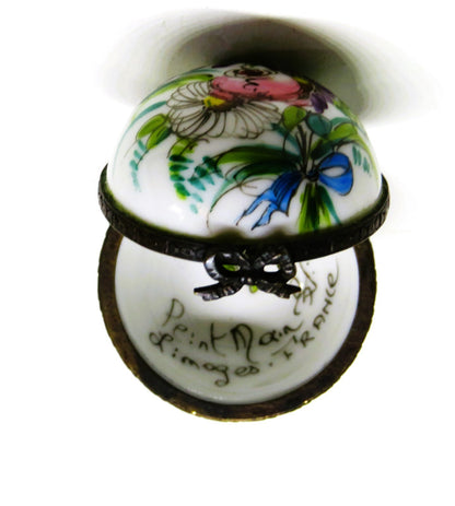 LIMOGES FRANCE BOX ~VIALARD~ SMALL BALL FLORAL ~ BOUQUET OF FLOWERS ~ PEINT MAIN