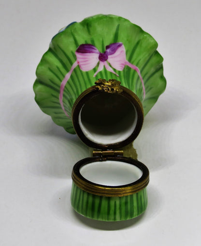 LIMOGES FRANCE BOX~ CHAMART ~ BOUQUET OF FLOWERS ~PINK RIBBON & BOW~ ANNIVERSARY