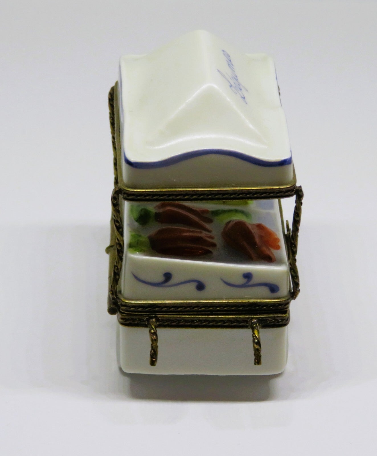 LIMOGES BOX ~ OUTDOOR VEGETABLE STAND ~ PUSHCART & AWNING ~ LEGUMES ~ PEINT MAIN