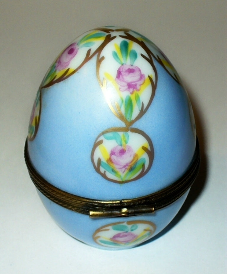 LIMOGES BOX - FLORAL EASTER EGG & PERFUME BOTTLE & ATOMIZER - ROSES