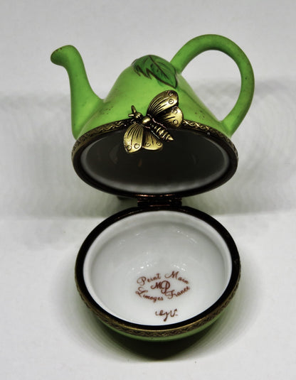 LIMOGES FRANCE BOX - PEAR TEA POT - TEAPOT - BUTTERFLY CLASP - WATERING CAN