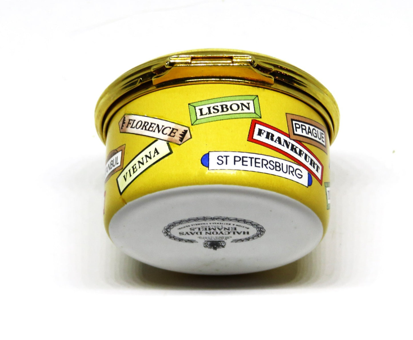 HALCYON DAYS ENAMEL BOX - "NICE TO GO TRAV'LING" - SINATRA SONG - WORLD CITIES