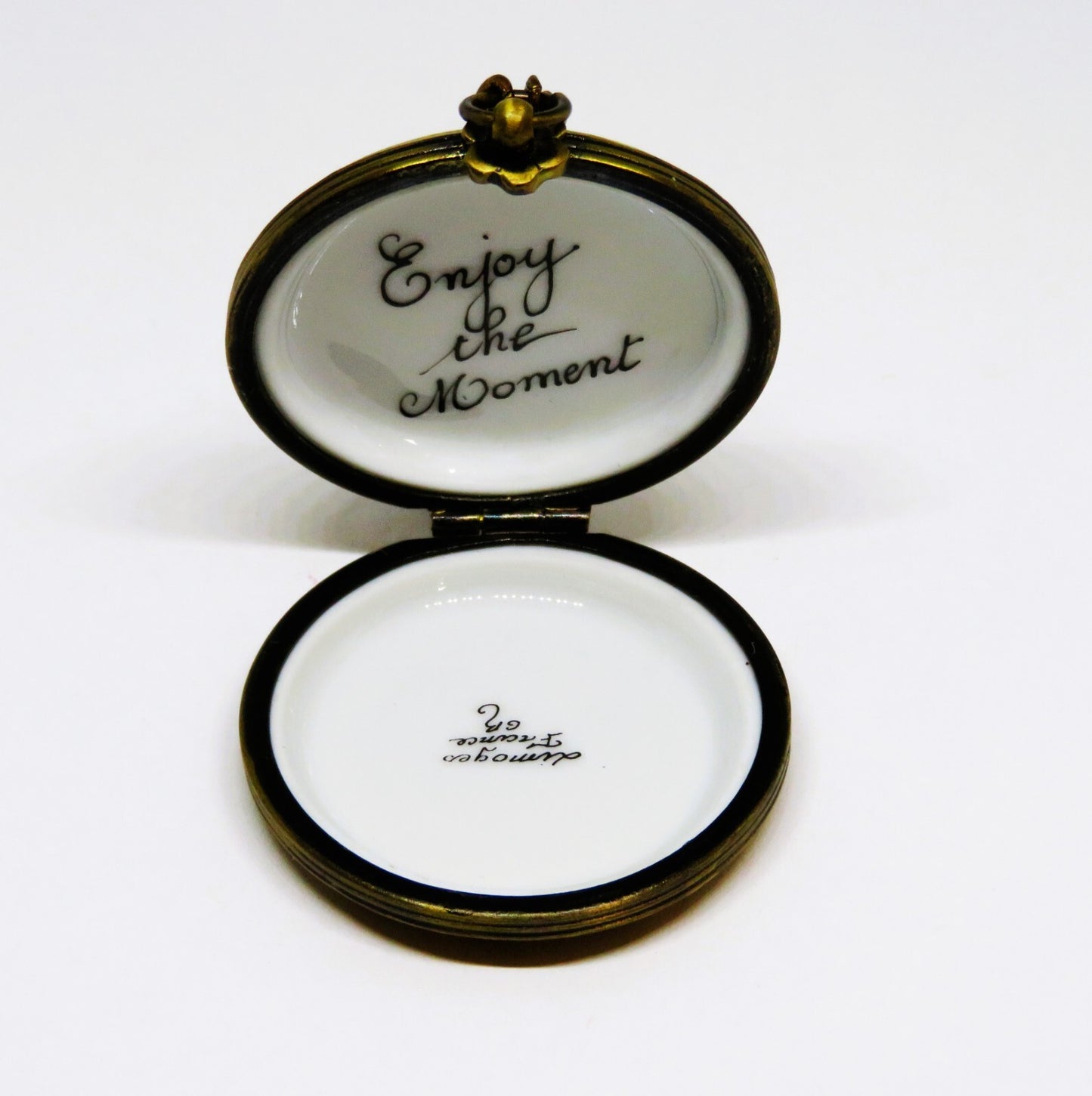 LIMOGES FRANCE BOX - GR - VINTAGE GOLD POCKET WATCH & CHAIN - "ENJOY THE MOMENT"