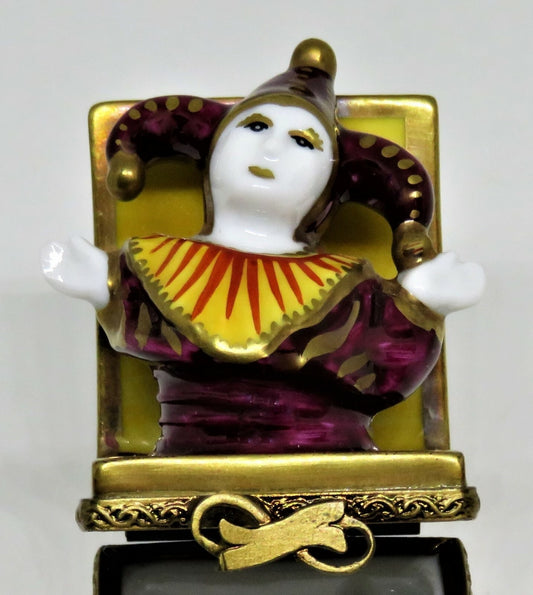 LIMOGES FRANCE BOX -PARRY-VIEILLE- JACK-IN-THE-BOX -MEDIEVAL JESTER- CLOWN -TOYS