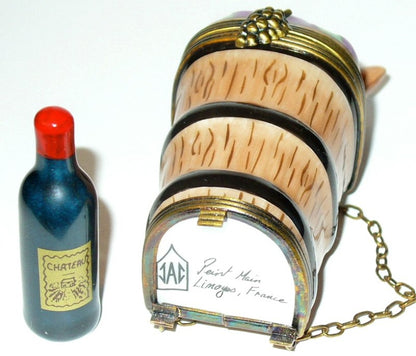 LIMOGES FRANCE BOX ~ KEG & WINE BOTTLE ~ BARREL ~ GRAPES ~ BASKET ~ PEINT MAIN