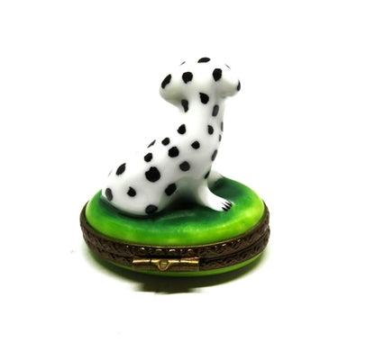LIMOGES BOX ~ PARRY-VIEILLE ~ TINY DALMATIAN PUPPY ON THE GRASS ~ PEINT MAIN ~PV