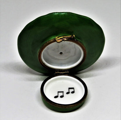LIMOGES FRANCE BOX - WHIMSICAL LADYBUG PLAYING THE CELLO ON A LEAF - MUSIC