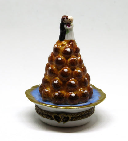 LIMOGES BOX - PARRY-VIEILLE - FRENCH CROQUEMBOUCHE WEDDING CAKE - BRIDE & GROOM